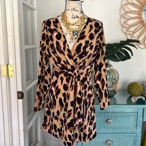 Leopard Ladies Summer/Fall/Winter Dress Casual V-neck  Mini Dress